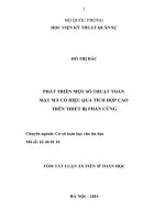 Phát triển một số thuật toán mật mã có hiệu quả tích hợp cao trên thiết bị phần cứng.
