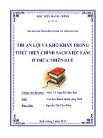 thuận lợi và khó khăn trong thực hiện chính sách việc làm ở thừa thiên huế