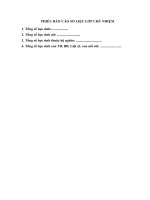 Phiếu báo cáo số liệu lớp chủ nhiệm