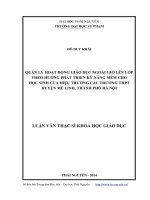 Quản lý hoạt động giáo dục ngoài giờ lên lớp theo hướng phát triển kỹ năng mềm cho học sinh của hiệu trưởng các trường trung học phổ thông huyện mê linh, thành phố hà nội
