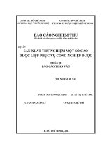 Sản xuất thử nghiệm một số cao dược liệu phục vụ công nghiệp dược