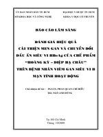 báo cáo lâm sàng đánh giá hiệu quả cải thiện men gan và chuyển đổi dấu ấn siêu vi hbeag của chế phẩm 'hoàng kỳ - diệp hạ châu' trên bệnh nhân viêm gan siêu vi b mạn tính hoạt động