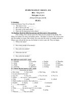 Đề thi Tiếng Anh giữa kì 1 lớp 6 năm 2013- 2014