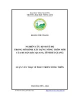 Nghiên cứu kinh tế hộ trong mô hình xây dựng nông thôn mới của huyện bắc quang, tỉnh hà giang