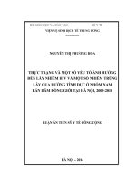 luận án tiến sĩ y tế công cộng thực trạng và một số yếu tố ảnh hưởng đến lây nhiễm hiv và một số nhiễm trùng lây qua đường tình dục ở nhóm nam bán dâm đồng giới tại hà nội, 2009 - 2010