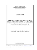 Ảnh hưởng của khẩu phần có bột cỏ stylo, được và không được cân đối lại năng lượng, protein đến năng suất và chất lượng trứng của gà đẻ bố mẹ lương phượng