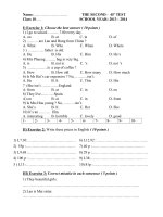 Đề kiểm tra 45'''' lần II- Năm học 2013- 2014