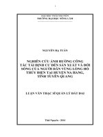 Nghiên cứu ảnh hưởng công tác tái định cư đến sản xuất và đời sống của người dân vùng lòng hồ thủy điện tại huyện na hang, tỉnh tuyên quang