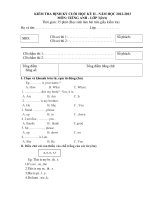 ĐỀ KIỂM TRA MÔN TIẾNG ANH LOP 3
