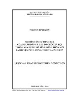 nghiên cứu sự tham gia của người dân và các tổ chức xã hội trong xây dựng mô hình nông thôn mới tại huyện phú lương, tỉnh thái nguyên
