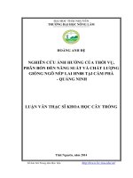 nghiên cứu ảnh hưởng của thời vụ, phân bón đến năng suất và chất lượng giống ngô nếp lai hn88 tại cẩm phả - quảng ninh