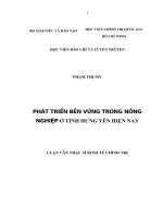 Luận văn PHÁT TRIỂN bền VỮNG TRONG NÔNG NGHIỆP ở TỈNH HƯNG yên HIỆN NAY