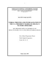verbal process and its realization in the u.s. president barrack obama's victory speeches = quá trình phát ngôn và sự thể hiện của nó trong các bài diễn văn của tổng thống mỹ barrack obama