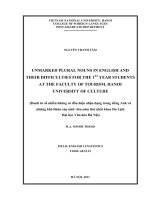 unmarked plural nouns in english and theis difficulties for the 1st year students at the faculty of tourism, honoi university of culture = danh từ số nhiều không có dấu hiệu nhận dạng trong tiếng anh tt