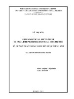 grammatical metaphor in english pharmaceutical discourse = ẩn dụ ngữ pháp trong ngôn bản dược tiếng anh