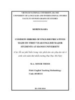 common errors of english fricatives made by first year english major students at hanoi university = các lỗi sai phổ biến trong việc phát âm các phụ âm xát ở sinh viên năm thứ nhất trường đại học hà nội