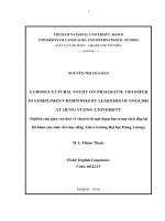 a cross-cultural study on pragmatic transfer in compliment responses   nghiên cứu giao văn hóa về chuyển di ngữ dụng học trong cách đáp lại lời khen của sinh viên học tiếng anh trường đại học hùng vương