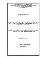 assessment of critical thinking in third-year efl students' writings at hanam teachers' training college = đánh giá tư duy phê phán thể hiện trong bài viết của sinh viên năm thứ 3 ngành tiếng anh