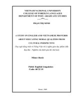 a study on english and vietnamese proverbs about educating moral qualities from cultural perspective = tục ngữ tiếng anh và tiếng việt với ý nghĩa giáo dục phấm chất đạo đức - nghiên cứu dưới góc độ văn hóa