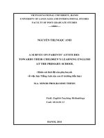 a survey on parent' attiudes towards their children's learning english at the primary school = b khảo sát thái độ của phụ huynh về việc học tiếng anh của con ở trường tiểu học