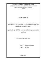 a study on vietnamese - english translation of construction texts = nghiên cứu việc dịch việt - anh các tài liệu chuyên ngành xây dựng