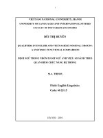 qualifiers in english and vietnamese nominal groups - a systemic functional comparison = định ngữ trong nhóm danh ngữ anh việt