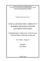 lexical and structural ambiguity in humorous headlines in english electronic newspapers = sự không rõ ràng về nghĩa của từ và cấu trúc trong tiêu đề hài hước trên báo điện tử tiếng anh t