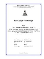 thực trạng phát triển kinh tế tỉnh hà nam trong giai đoạn 2006 – nay theo quan điểm chất lượng tăng trưởng và phát triển bền vững