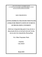 giving feedback strategies for english literature presentations of students of phuong dong university= chiến lược sử dụng hành động ngôn từ trong việc đưa ra thông tin phản hồi cho các bài thuyết trình