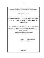 english and vietnamese tesol journal article abstracts  a genre-based analysis = các toát yếu bài báo tiếng anh và tiếng việt chuyên ngành giảng dạy tiếng anh  phân tích theo thể loại