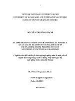 nghiên cứu đối chiếu về chủ ngữ ngữ pháp như là một yếu tố mệnh đề trong tiếng anh và tiếng việt dưới góc độ ngữ pháp chức năng hệ thống