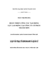 Luận văn thạc sỹ: Hoàn thiện công tác tạo động lực lao động tại Công ty cổ phần Thành Môn