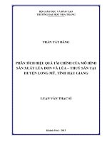 phân tích hiệu quả tài chính của mô hình sản xuất lúa đơn và lúa – thuỷ sản tại huyện long mỹ, tỉnh hậu giang