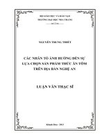 các nhân tố ảnh hưởng đến sự lựa chọn sản phẩm thức ăn tôm trên địa bàn nghệ an