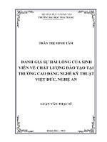 đánh giá sự hài lòng của sinh viên về chất lượng đào tạo tại trường cao đẳng nghề kỹ thuật việt đức, nghệ an