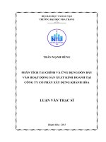 phân tích tài chính và ứng dụng đòn bẩy vào hoạt động sản xuât kinh doanh tại công ty cổ phân xây dựng khánh hòa