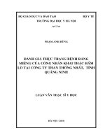 Đánh giá thực trạng bệnh răng miệng của công nhân khai thác hầm lò tại công ty Than Thống Nhất,  Tỉnh Quảng Ninh