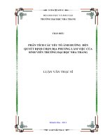 phân tích các yếu tố ảnh hưởng đến quyết định chọn địa phương làm việc của sinh viên trường đại học nha trang
