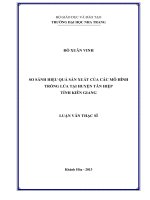 so sánh hiệu quả sản xuất của các mô hình trồng lúa tại huyện tân hiệp tỉnh kiên giang