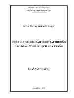 chất lượng đào tạo nghề tại trường cao đẳng nghề du lịch nha trang