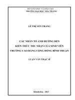 các nhân tố ảnh hưởng đến  kiến thức thu nhận của sinh viên  trường cao đẳng cộng đồng bình thuận