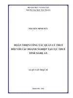 hoàn thiện công tác quản lý thuế đối với các doanh nghiệp tại cục thuế tỉnh nghệ an