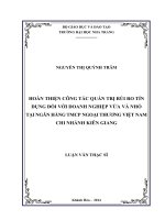 hoàn thiện công tác quản trị rủi ro tín dụng đối với doanh nghiệp vừa và nhỏ tại ngân hàng tmcp ngoại thương việt nam chi nhánh kiên giang