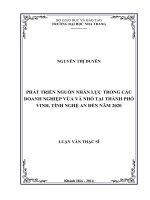 phát triển nguồn nhân lực trong các doanh nghiệp vừa và nhỏ tại thành phố vinh, tỉnh nghệ an đến năm 2020