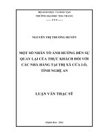 một số nhân tố ảnh hưởng đến sự quay lại của thực khách đối với các nhà hàng tại thị xã cửa lò, tỉnh nghệ an