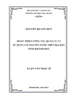 hoàn thiện công tác quản lý và sử dụng tài nguyên nước trên địa bàn tỉnh khánh hòa