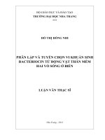 phân lập và tuyển chọn vi khuẩn sinh bacteriocin từ động vật thân mềm hai vỏ sống ở biển