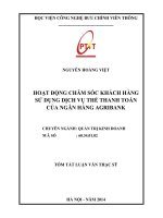 Tóm tắt luận văn HOẠT ðỘNG CHĂM SÓC KHÁCH HÀNG  SỬ DỤNG DỊCH VỤ THẺ THANH TOÁN CỦA NGÂN HÀNG AGRIBANK