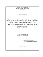 xác định các nhân tố ảnh hưởng đến lòng trung thành của khách hàng nội địa hướng tới nha trang