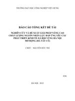 Nghiên cứu và đề xuất giải pháp nâng cao chất lượng nguồn nhân lực đáp ứng yêu cầu phát triển kinh tế-xã hội vùng Hà Nội mở rộng (Hà Tây cũ)